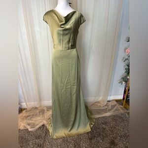 AW Bridal Sage Green Satin Bridesmaid Dress | Wedding Guest Formal Size 4